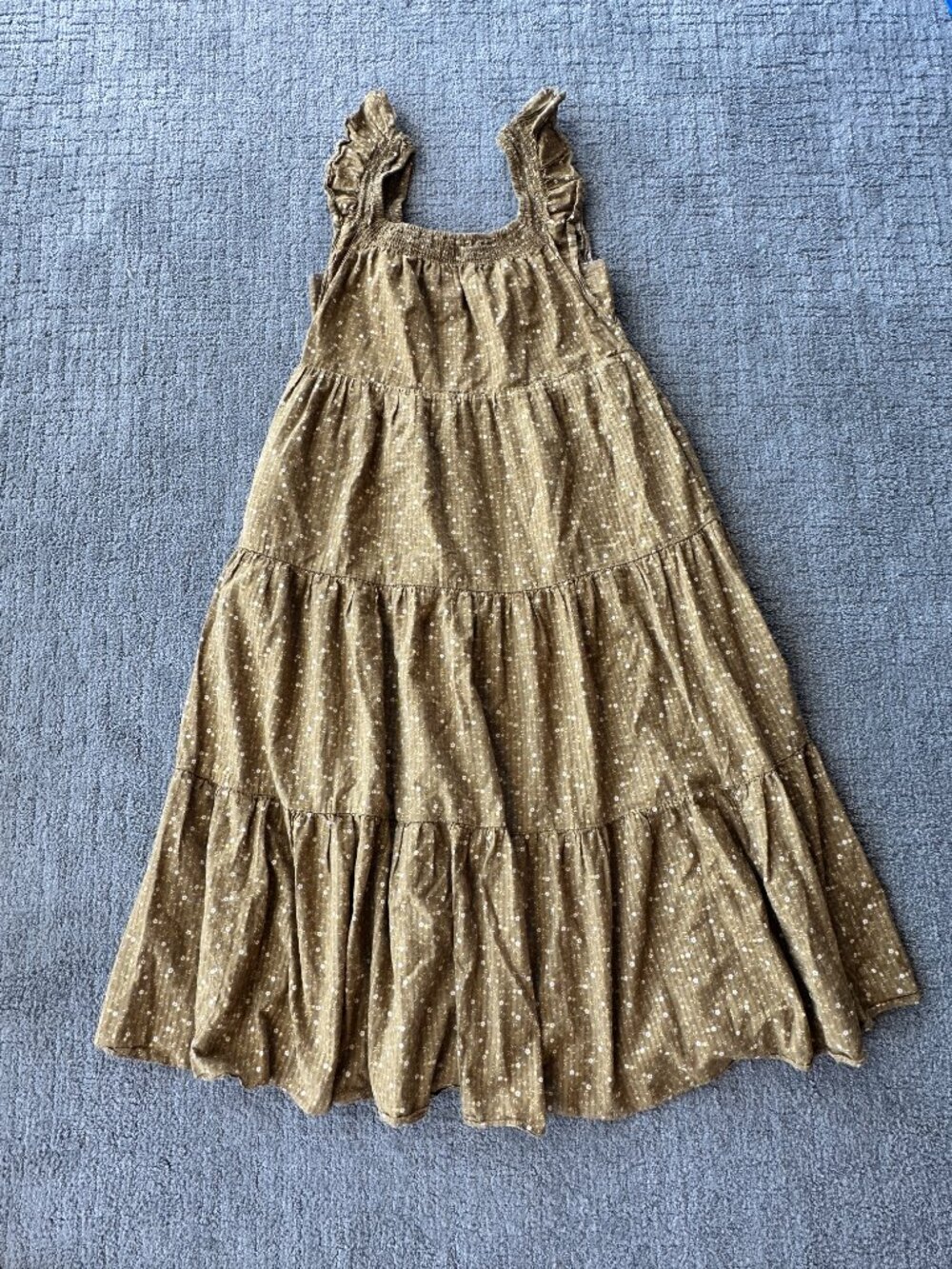 Madewell Boho Tiered Midi Dress Olive Gold Ditsy Print Ruffle Straps - S